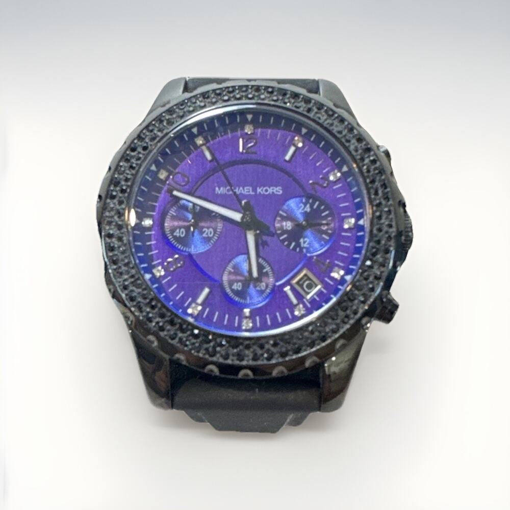 NEW Michael Kors MK-5390 Chronograph Watch – Black & Purple Dial